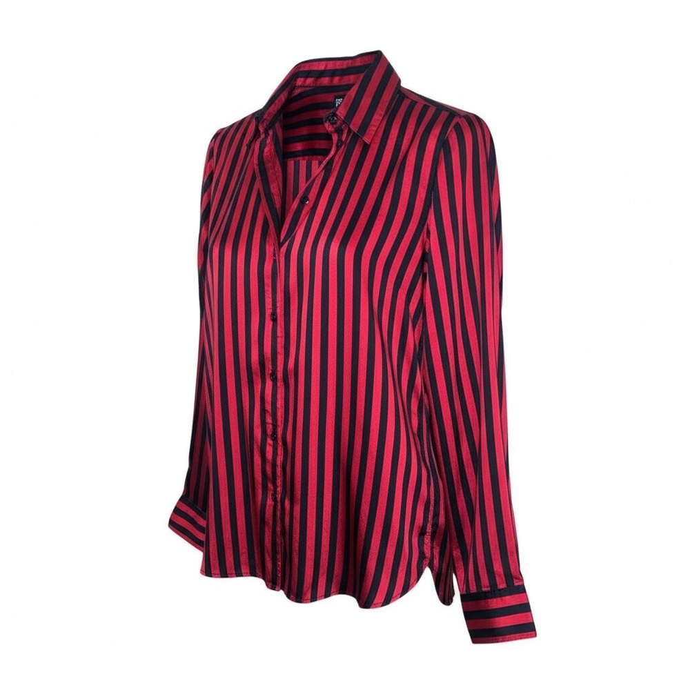 The Kooples Taiana Red & Black Striped Viscose Blouse – Women’s FR 2 (US Medium)